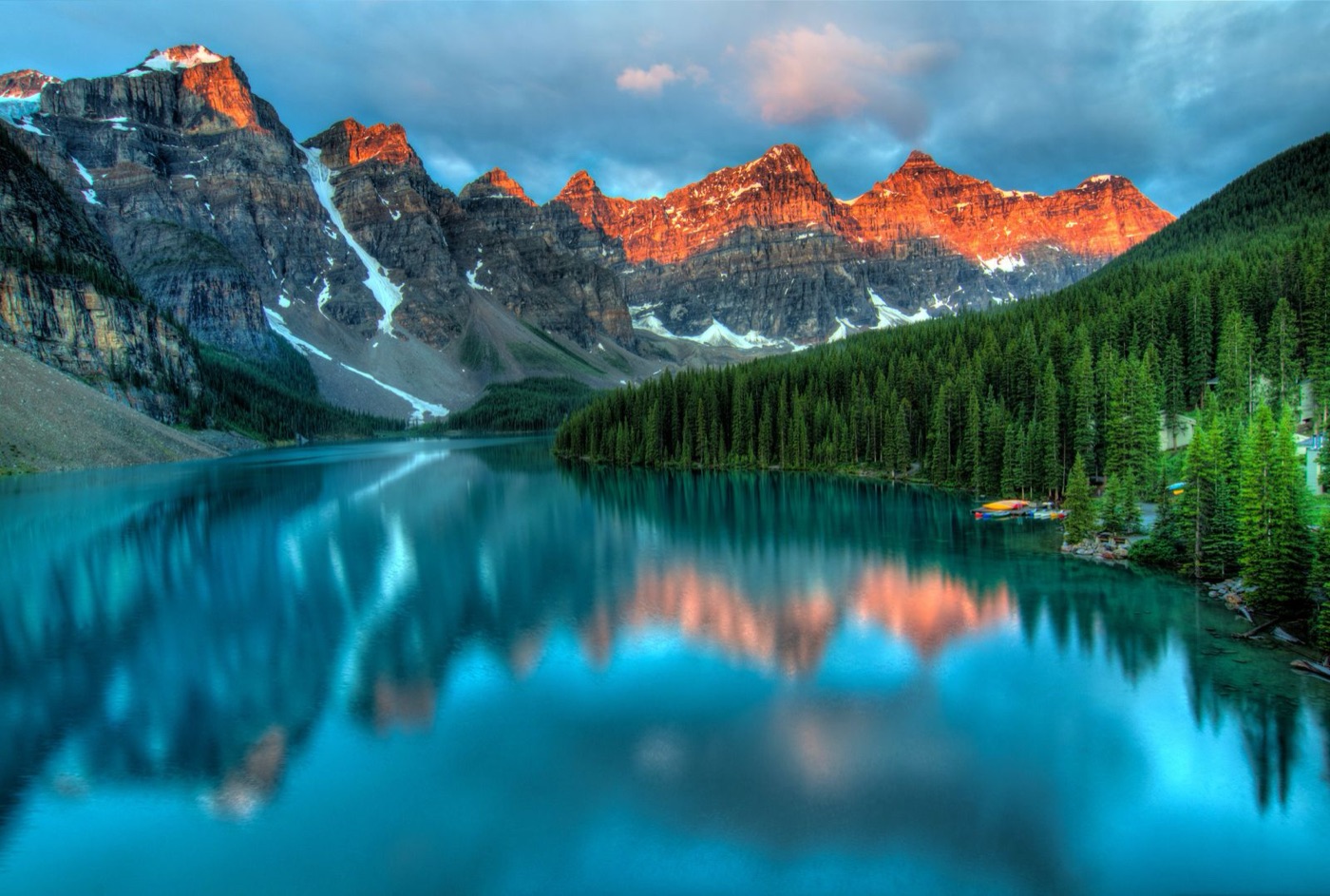 Mountain lake used in a fictional travel advertisement